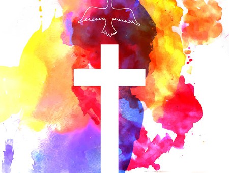 39468322 - colorful abstract background with cross and a bird